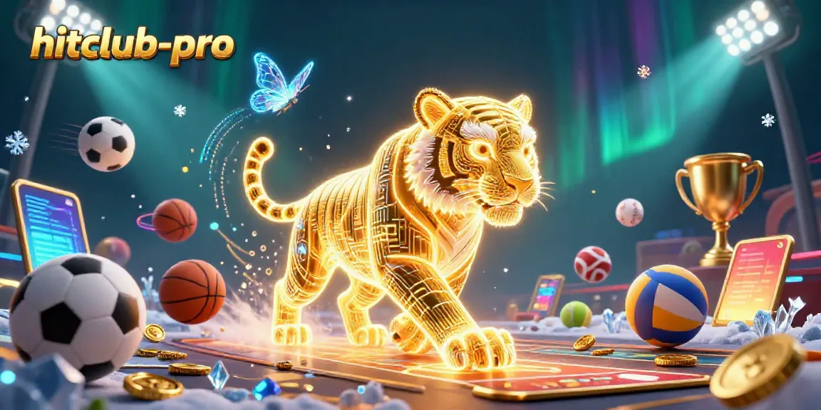 Engage with hitclub-pro in a vibrant digital casino scene filled with sports and gaming elements.