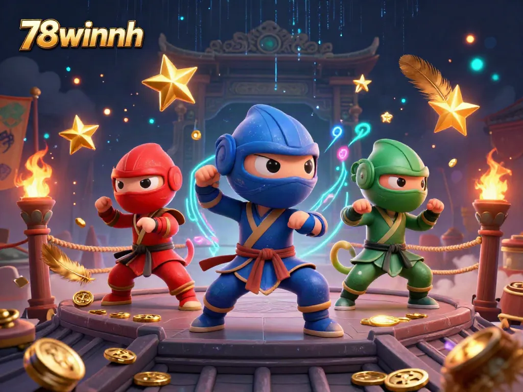 Experience the thrill of 78winnh with a dynamic 3D ninja chameleon team showcasing casino excitement.