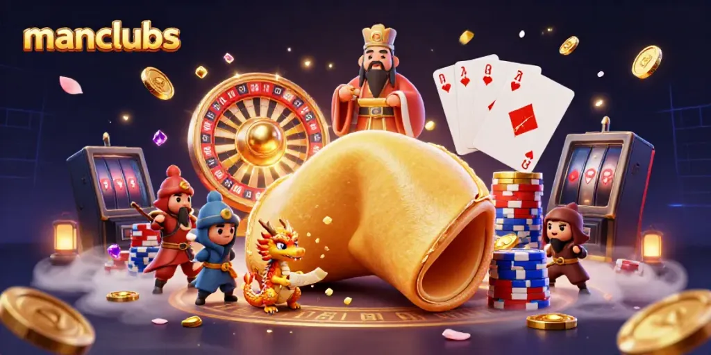 Engage with manclubs in a vibrant, imaginative casino scene showcasing fortune and excitement.