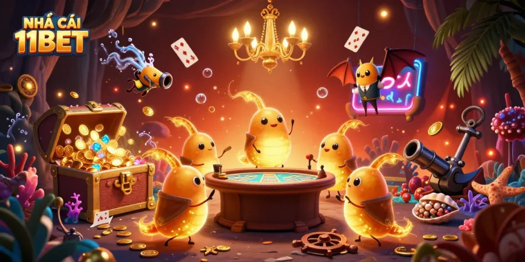 Engage with NHÀ CÁI 11BET's thrilling casino atmosphere, lit by bioluminescent glowworms, enhancing the gaming experience.