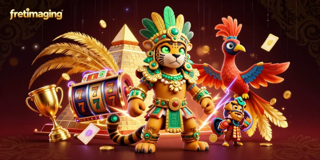 Engage with fretimaging by spinning reels alongside vibrant Mayan characters and rich casino elements.