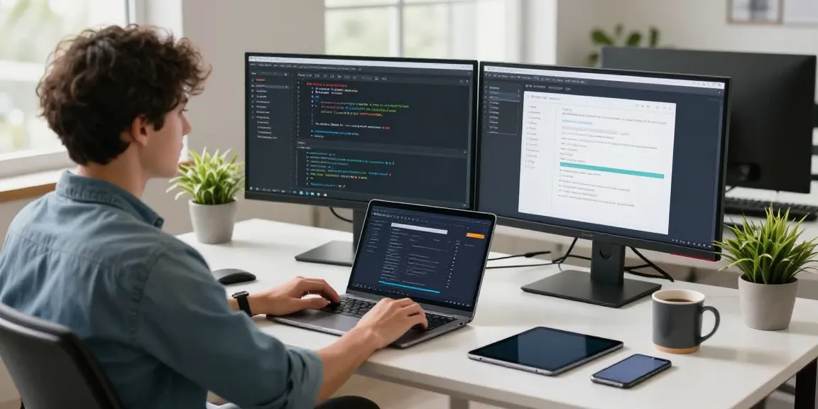 使用搜狗输入法的开发者在现代办公室中工作，显示出技术的高效与便捷。