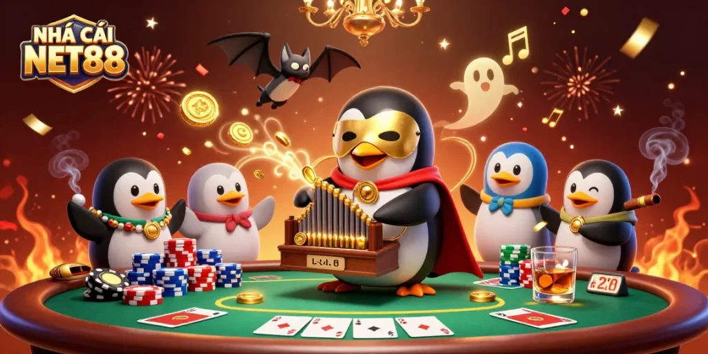 Engage with NHÀ CÁI NET88's vibrant gaming scene featuring dynamic characters and casino elements.