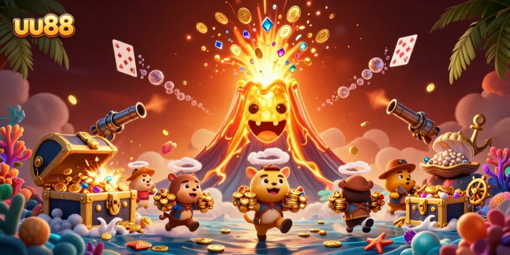 Experience thrilling excitement with uu88's vibrant casino adventure in this detailed illustration.